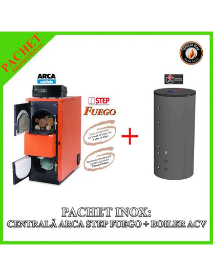 Pachet Inox: Centrală Termică Arca Step Fuego FU 70R și Boiler INOX ACV SLME 600