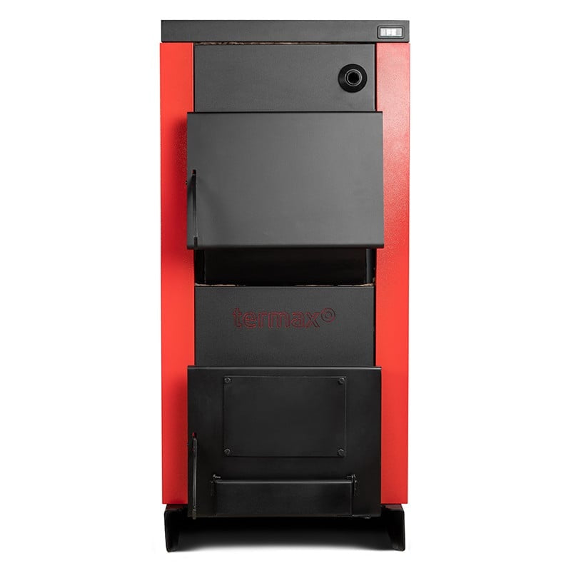 Pachet siguranta completa - Centrala/Cazan pe lemn Termax 35 kW, cu ardere standard, volum manta apa 105 litri, vas expansiune, vana termostatica, supapa termica, grup siguranta si regulator de tiraj