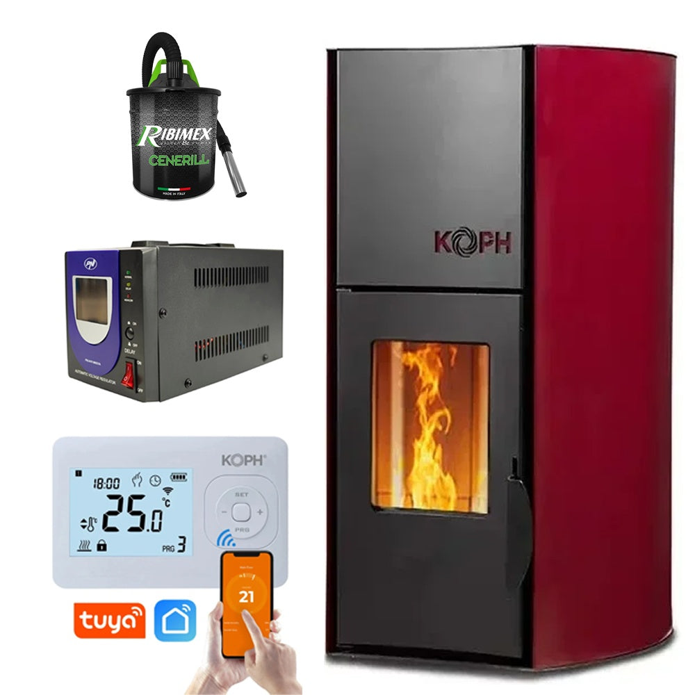 Pachet Smart Control: Termosemineu pe peleti KOPH PM 12kW (80mp) cu accesorii incluse (Termostat WiFi, Aspirator cenusa, Stabilizator tensiune)