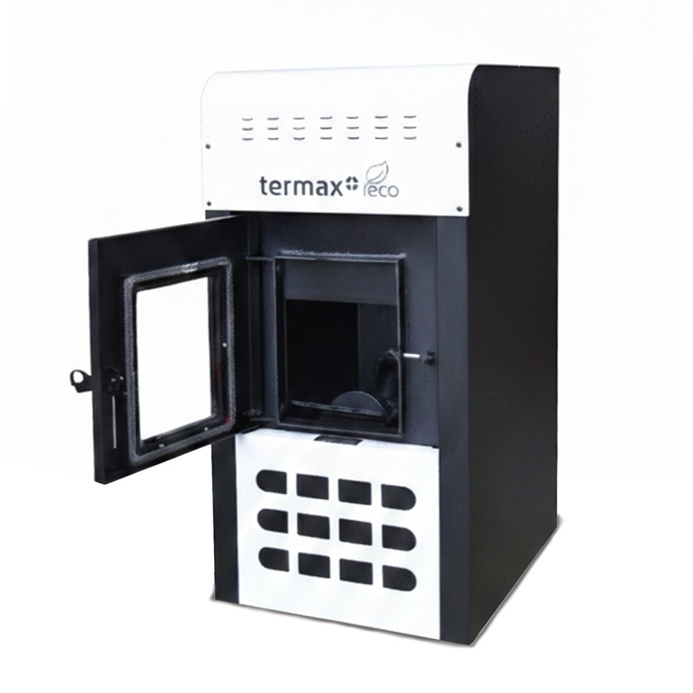 Pachet Smart Control: Termosemineu pe peleti Termax Kamin ECO 25kW, Termostat WiFi KOPH I302, Aspirator cenusa 1000W si Stabilizator tensiune