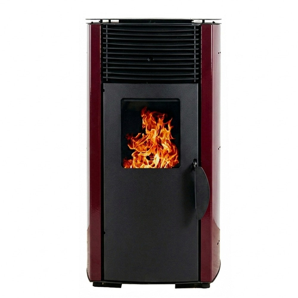 Soba pe peleti KOPH PD 10 kW cu aer cald, capacitate buncar 12 kg, pentru incalzire pana la 60 mp, culoare Bordo