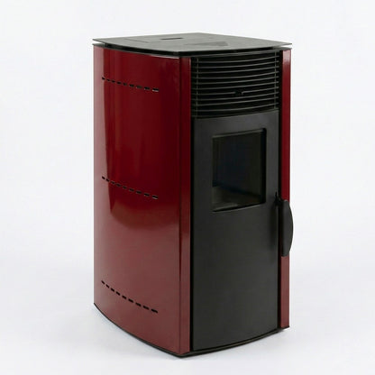 Soba pe peleti KOPH PD 10 kW cu aer cald, capacitate buncar 12 kg, pentru incalzire pana la 60 mp, culoare Bordo