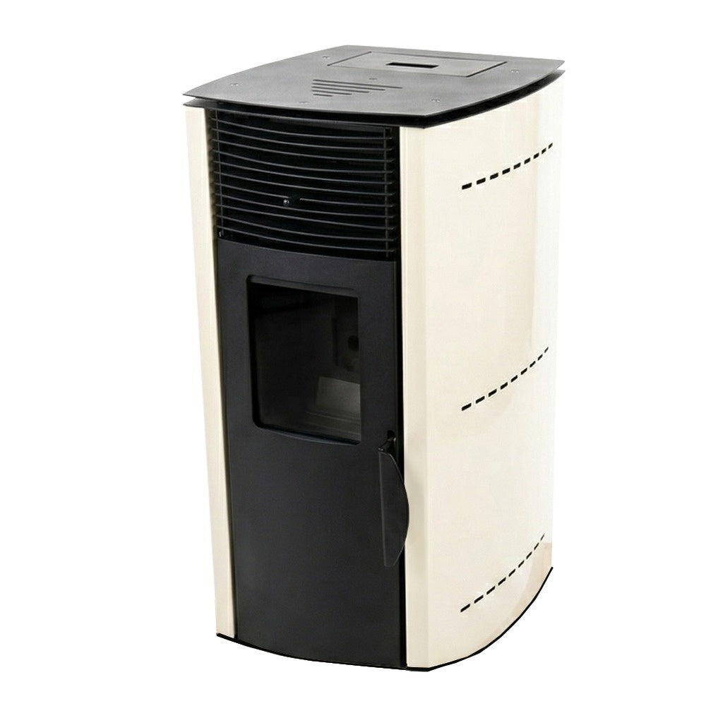 Soba pe peleti KOPH PD 10 kW cu aer cald, buncar 12 kg, pentru incalzire 60 mp, Culoare Crem