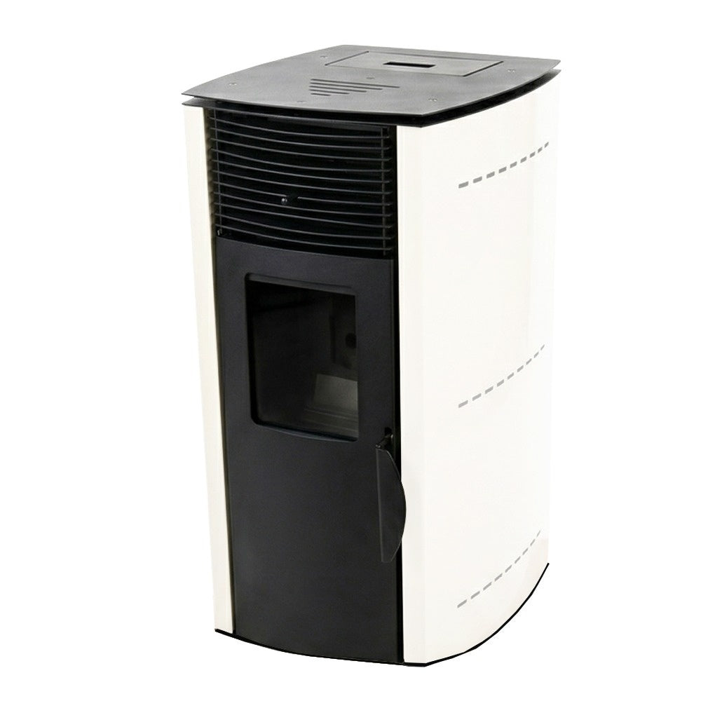 Soba pe peleti KOPH PD 10 kW cu aer cald, buncar 12 kg, pentru incalzire 60 mp, Culoare Alb