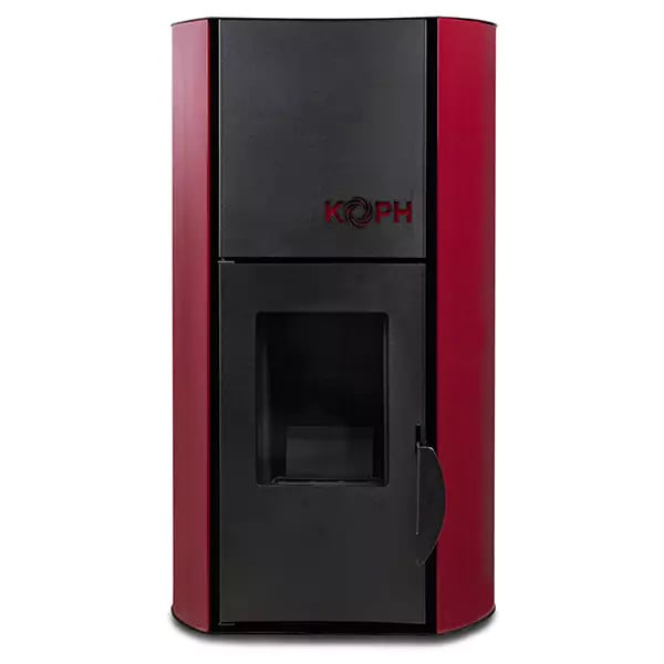 Pachet Termosemineu pe Peleti KOPH PM 18 kW, Capacitate Incalzire 120 mp, Buncar 15 kg, Evacuare 80 mm, cu Pompa Recirculare si Vas Expansiune, Culoare Bordo