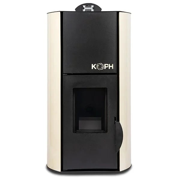 Pachet termosemineu cu peleti KOPH PM 25 kW Fiama, 160 mp, buncar peleti 25 kg, diametru cos fum 80 mm, Boiler Termoelectric 100 litri, Termostat inteligent, Grup de siguranta