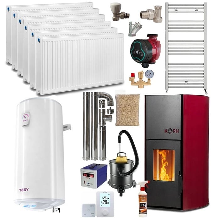Termosemineu pe peleti KOPH PM 25 kW, 170 mp, Buncar 25 kg, Pompa si Vas expansiune incluse, Bordo