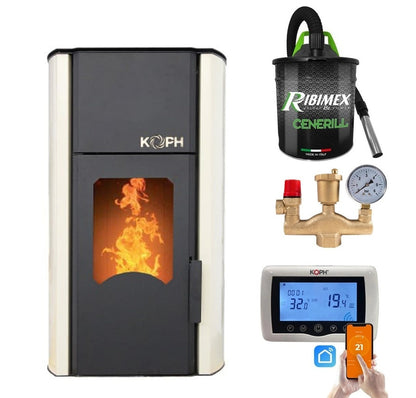 Termosemineu pe peleti KOPH PM 30 kW pentru incalzire 200 mp, cu kit complet de instalare si termostat inteligent