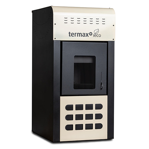 Termosemineu pe peleti Termax Kamin ECO 25 kW, Pachet complet cu pompa si vas expansiune, 160 mp, Crem