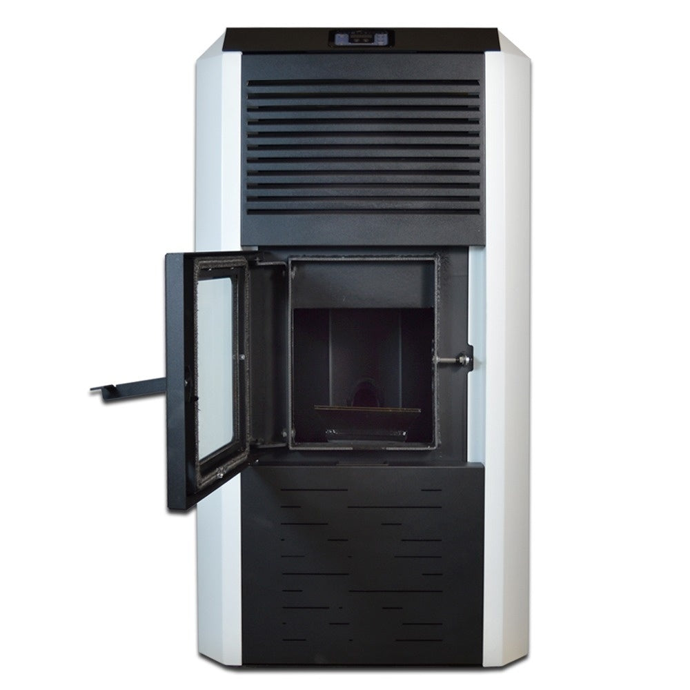 Pachet Termosemineu pe Peleti Termax Kamin ECO 30kW cu Accesorii: Calorifere, Boiler Tesy 100L si Termostat Inteligent KOPH
