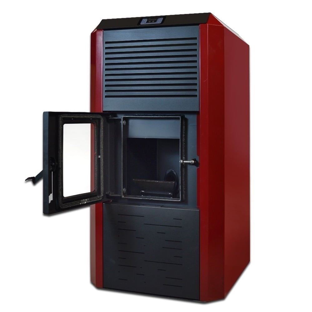 Pachet termosemineu cu peleti Termax Kamin ECO, 30 kW, 220 mp, buncar peleti 55 kg, volum apa 49 litri, diametru cos fum 80 mm, vas expansiune si pompa recirculare incluse, Calorifere, Boiler Termoelectric Tesy 100 litri, Termostat inteligent KOPH CT99