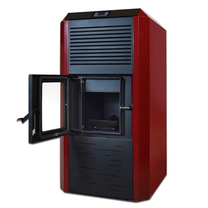 Pachet termosemineu cu peleti Termax Kamin ECO, 30 kW, 220 mp, buncar peleti 55 kg, volum apa 49 litri, diametru cos fum 80 mm, vas expansiune si pompa recirculare incluse, Calorifere, Boiler Termoelectric Tesy 100 litri, Termostat inteligent KOPH CT99