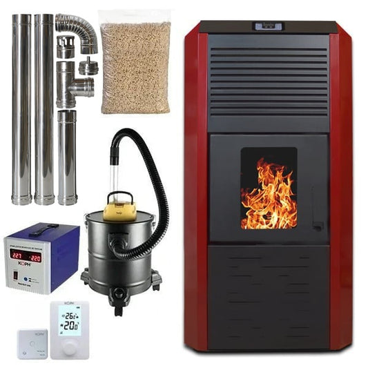Termax Kamin ECO 30kW Pellet Thermofireplace Package - 220sqm, 55kg Hopper, 49L Water Capacity, Bordo