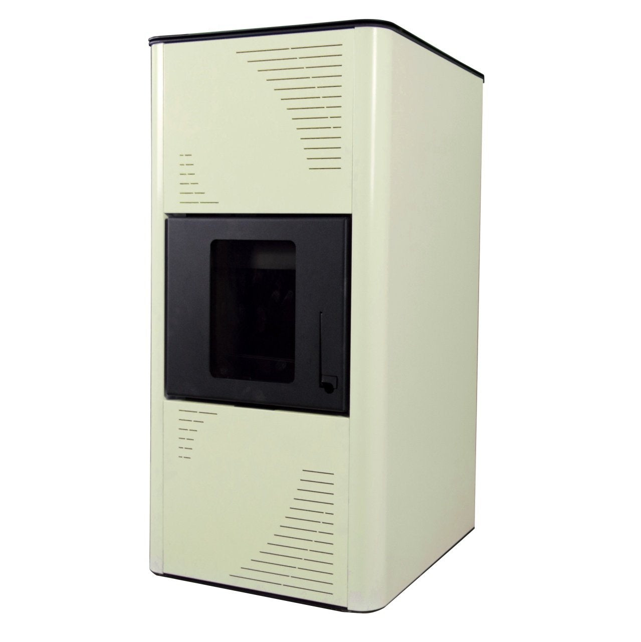 Pachet termosemineu cu peleti Termax Kamin PM 15 kW, 120 mp, buncar peleti 30 kg, volum apa 30 litri, diametru cos fum 80 mm, vas expansiune si pompa recirculare incluse, Bej