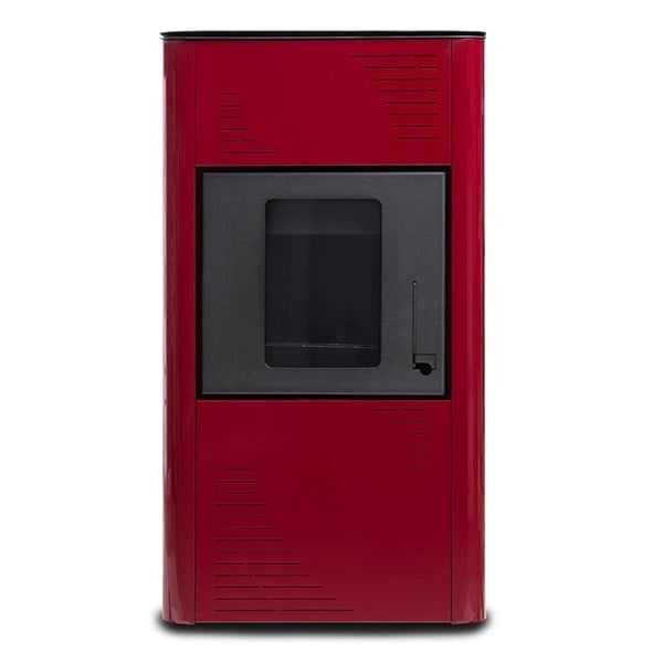 Pachet Termosemineu pe Peleti Termax Kamin PM 15 kW pentru 120 mp, cu Accesorii Complete de Instalare, Culoare Bordo