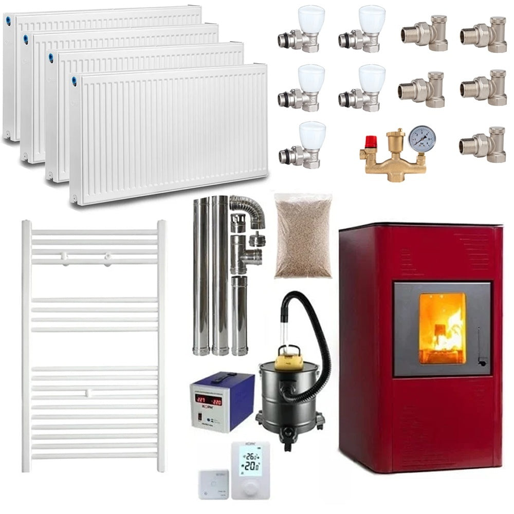 Termax Kamin PM 15 kW Pellet Thermostove Package - 120 sqm, 30kg Hopper, Bordo