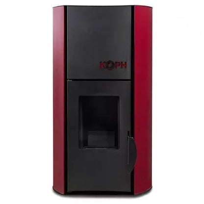 KOPH PM 12 kW Pellet Thermostove Package - 80 sqm, 12kg Hopper, 80mm Flue, Includes Pump, Expansion Vessel, Safety Group, Valves, and Radiators - Bordo