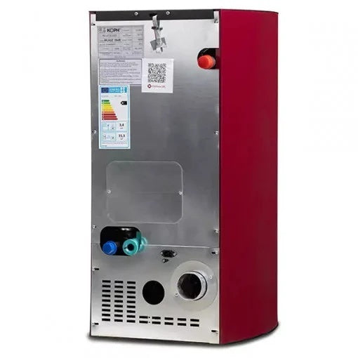 KOPH PM 12 kW Pellet Thermostove Package - 80 sqm, 12kg Hopper, 80mm Flue, Includes Pump, Expansion Vessel, Safety Group, Valves, and Radiators - Bordo