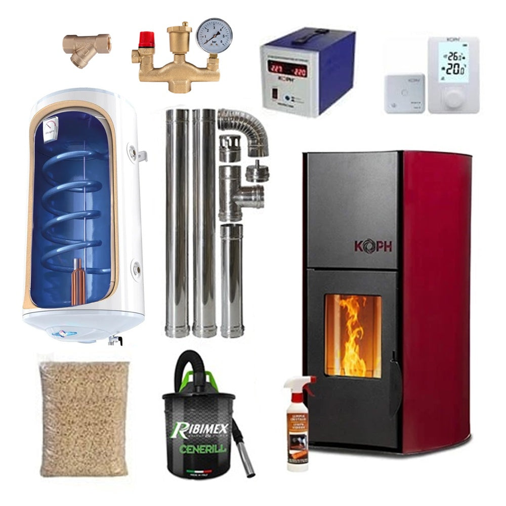 Termosemineu pe peleti KOPH PM 12 kW, 80 mp, cu Boiler Termoelectric Tesy 80L si Kit Instalare Complet, Bordo