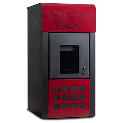 Pachet termosemineu pe peleti Termax Kamin ECO, 25 kW, 160 mp, buncar peleti 45 kg, volum apa 42 litri, diametru cos fum 80 mm, Boiler Termoelectric 120 litri, Elementi Aluminiu + Accesorii Montaj