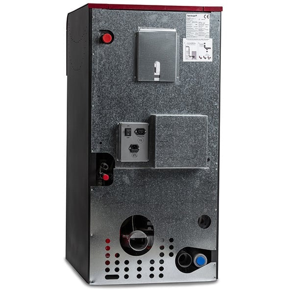 Pachet termosemineu pe peleti Termax Kamin ECO, 25 kW, 160 mp, buncar peleti 45 kg, volum apa 42 litri, diametru cos fum 80 mm, Boiler Termoelectric 120 litri, Elementi Aluminiu + Accesorii Montaj