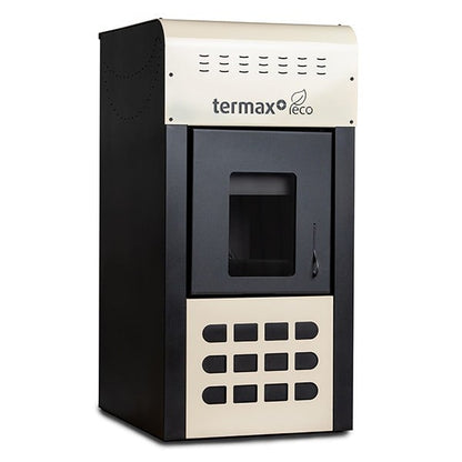 Pachet termosemineu pe peleti Termax Kamin ECO, 25 kW, cu agent termic, Calorifere, Boiler Termoelectric 100 litri, recomandat pentru 160 mp