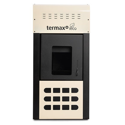 Pachet termosemineu pe peleti Termax Kamin ECO, 25 kW, cu agent termic, Calorifere, Boiler Termoelectric 100 litri, recomandat pentru 160 mp