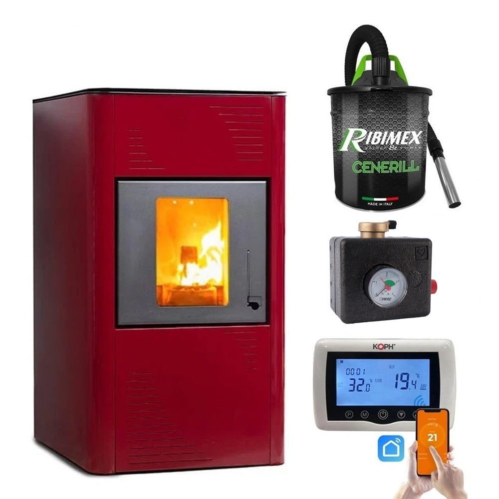 Pachet Termosemineu pe Peleti Termax Kamin PM 15 kW pentru 120 mp cu Accesorii Complete si Termostat Inteligent KOPH CT99