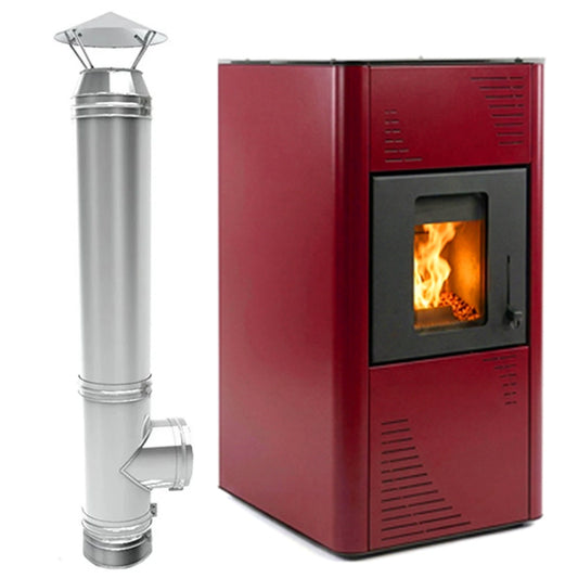 Termax Kamin PM 15 kW Pellet Fireplace Boiler Kit - 120 sqm Heating Capacity with 30kg Hopper, 30L Water Volume, and 4m Stainless Steel Double-Wall Flue System