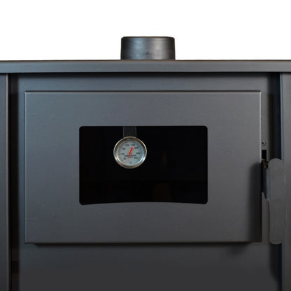 Pachet Termosoba pe lemn Termax Codru, 24.43 kW, cuptor integrat, randament 85.10%, 155 m², Grup siguranta, Pompa recirculare si Boiler termoelectric Ariston 100 litri
