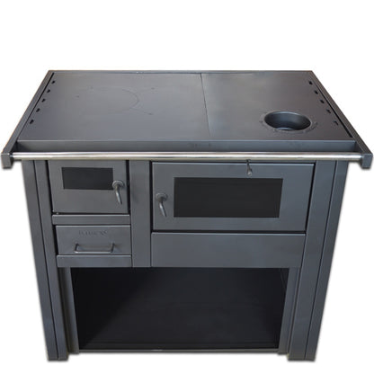 Pachet Termosoba pe lemn Termax Culina, 12.05 kW, evacuare pe dreapta, cuptor integrat, randament 85.29%, 80 m², Grup siguranta, Pompa recirculare si Boiler termoelectric Tesy 80 litri