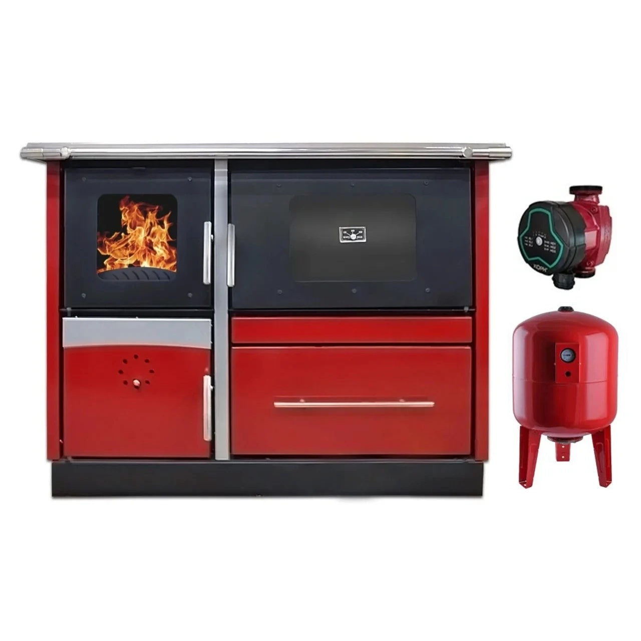 Pachet termosoba pe lemn Termax Maria 25 kW Bordo din otel, evacuare pe dreapta, Vas expansiune 35 litri, Pompa de recirculare KOPH GPA 3 32/6 - 180 mm