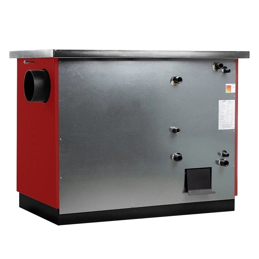 Pachet termosobă pe lemne Termax Maria 25 kW din oțel, evacuare pe dreapta, cuptor, design modern și funcțional, 150 mp, Bordo, Calorifere, Pompe Recirculare, Vas Expansiune, Boiler Termoelectric 100 litri