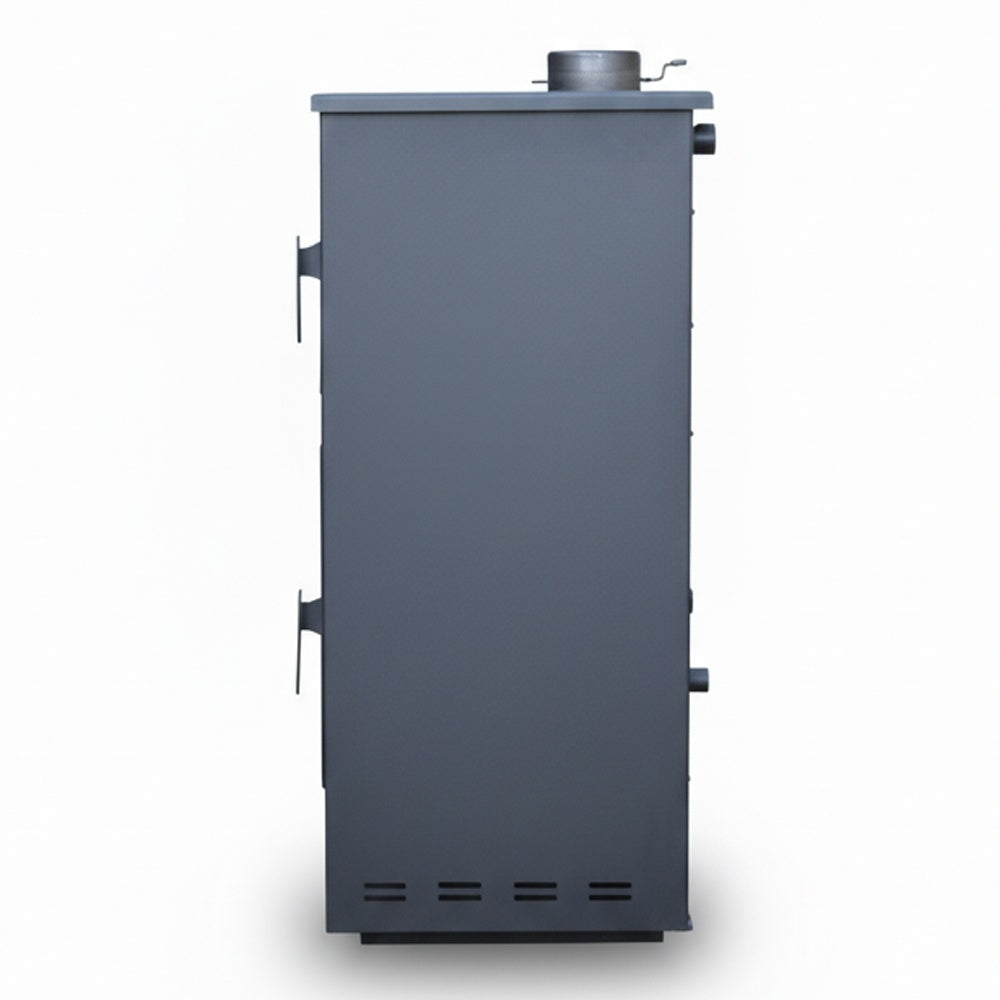 Pachet Termosoba pe lemn Termax Robot Special, 24.43 kW, cuptor integrat, randament 85.10%, 155 m², Negru, Grup siguranta, Pompa recirculare si Boiler termoelectric Ariston 100 litri