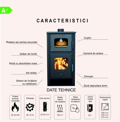 Pachet termosoba pe lemn Termax Robot Special, 24.43 kW, cuptor integrat, randament 85.10%, 155 m² + Calorifere si Robineti Tur/Retur + Pompa recirculare + Vas expansiune