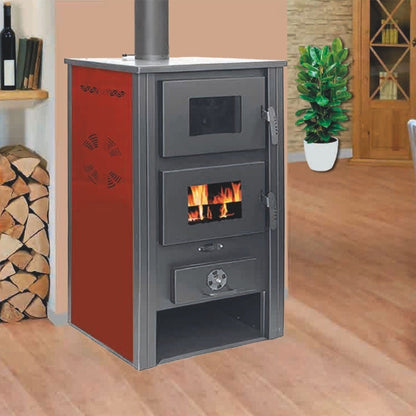 Pachet Termosoba pe lemn Termax Zorile, 24.43 kW, cuptor integrat, randament 85.10%, 155 m², Roșu, Grup siguranță, Pompă recirculare și Boiler termoelectric Ariston 100 litri