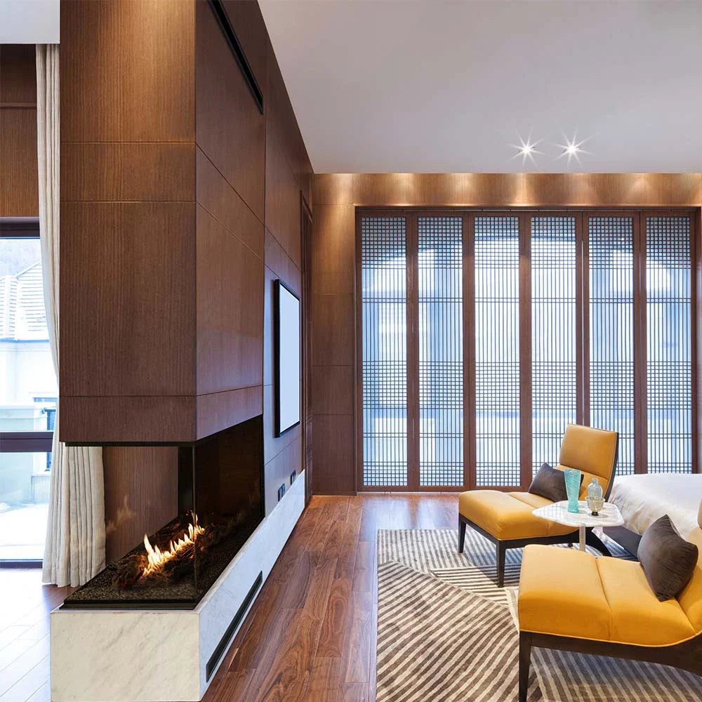 Șemineu cu bioetanol Panorama, Divizor de Cameră, cu Sticlă pe Trei Laturi