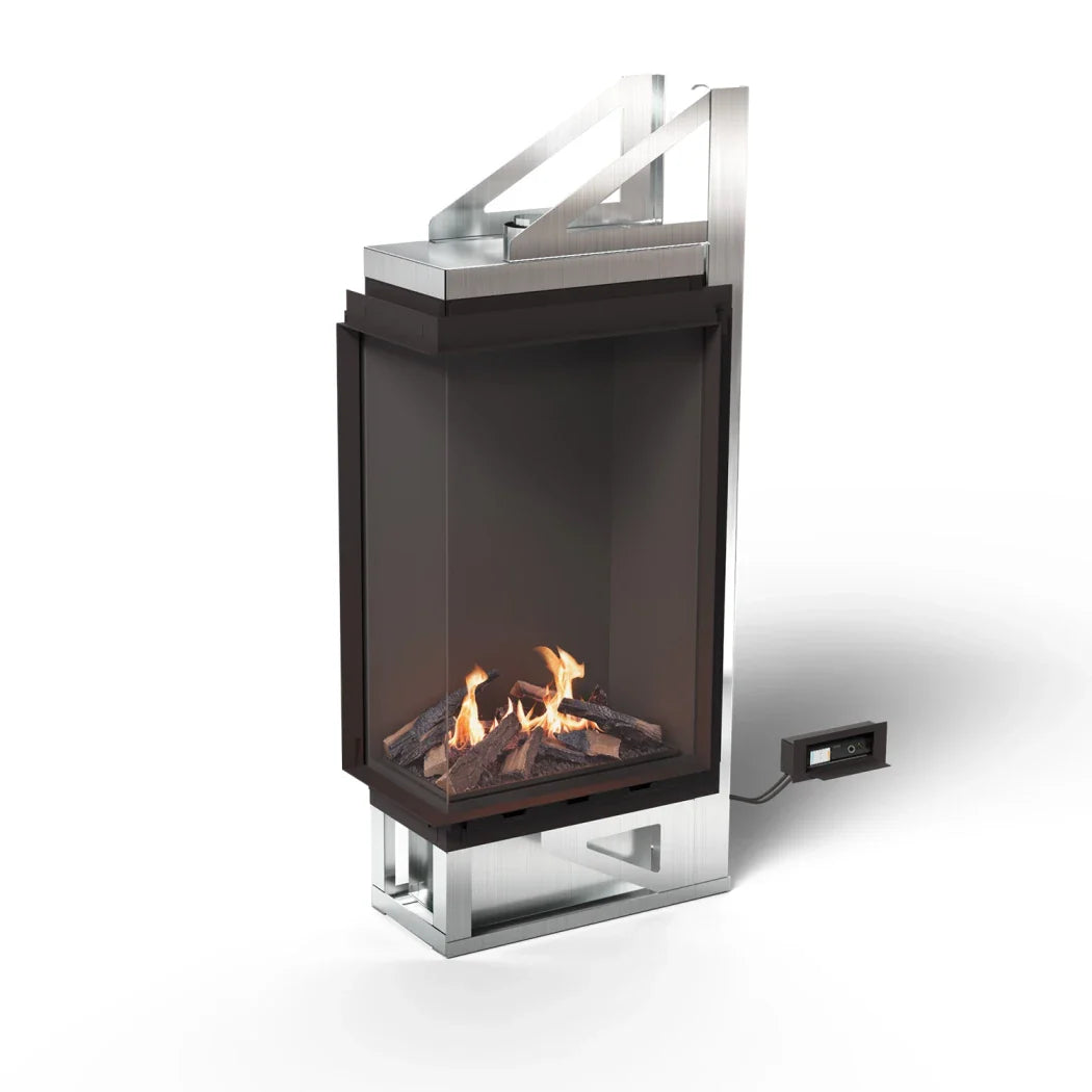 Șemineu pe colt Vitro Left – Șemineu pe bioetanol închis cu sticlă și tehnologie BEV®