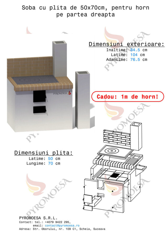Sobă cu plită de 50x70cm - Pyromoesa