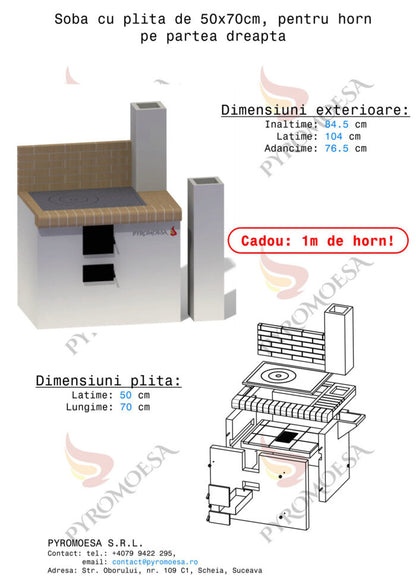 Sobă cu plită de 50x70cm - Pyromoesa
