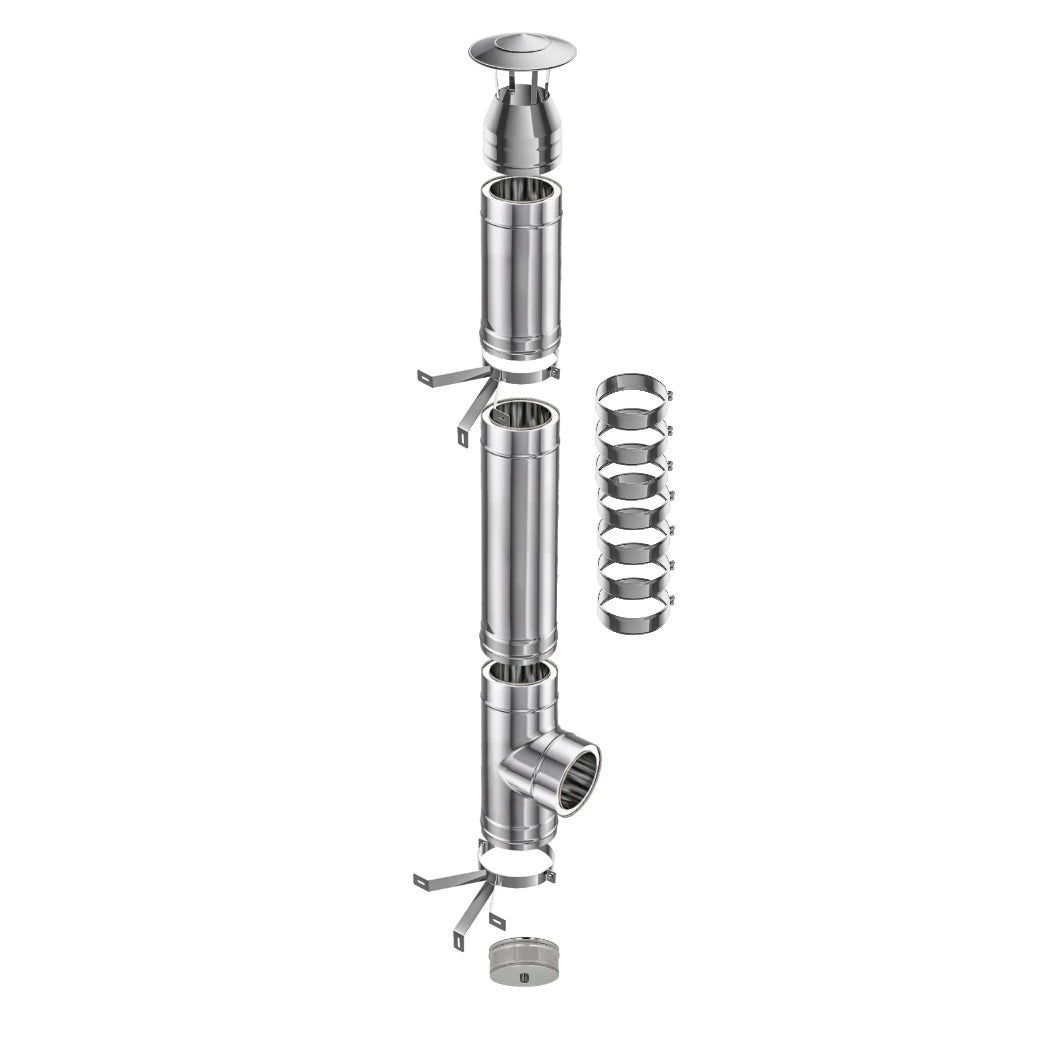 Coș de fum profesional dublu perete – Practic INOX – Înălțime 6m, diametru interior 150 mm, racord 90, suspendat