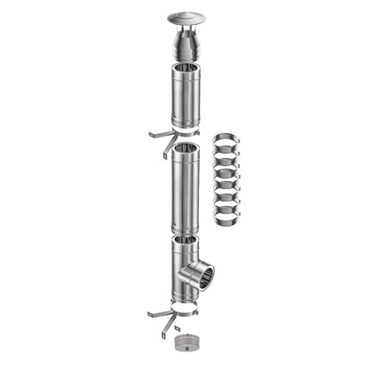 Coș de fum profesional dublu perete- Practic INOX – Înălțime 6m, diametru interior 180 mm, racord 90, suspendat