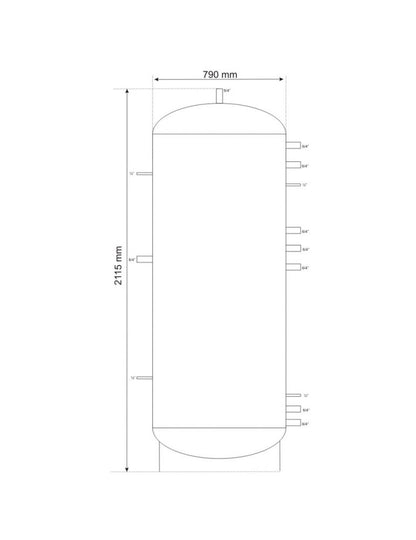 Calvin 1000L Puffer Tank without Coil with Insulation