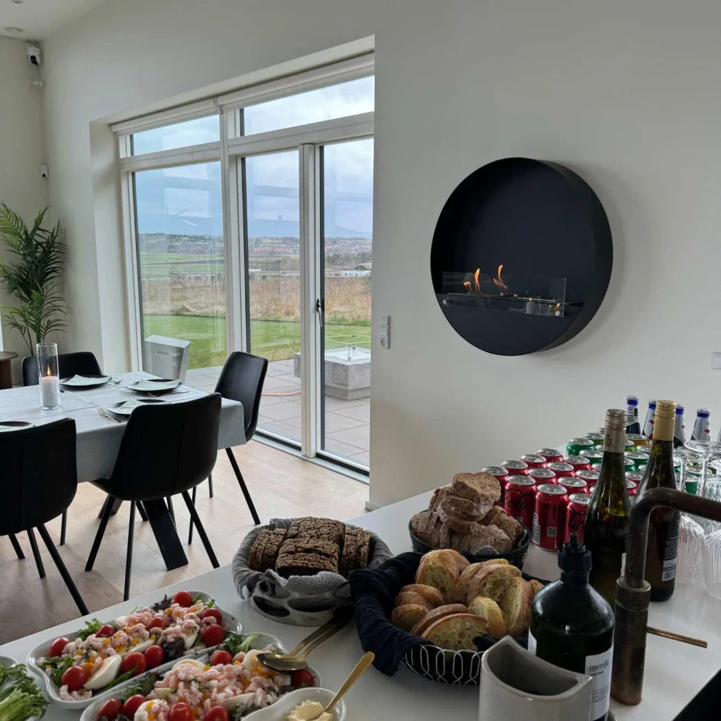 Delaware XL Negru - Șemineu pe Bioetanol Rotund, Diametru 80 cm, Negru Lucios