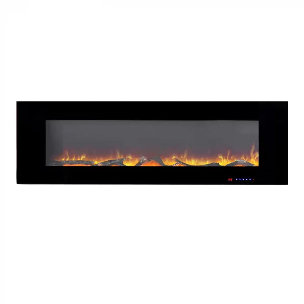 Șemineu Electric de Perete Azurite - Negru - 152 cm, Flacără Realistă