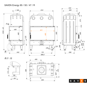 Șemineu SAVEN Energy 85х50х47 R ECO 22 kW Sticlă laterală dreapta