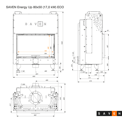 Șemineu SAVEN Energy UP 80×50 17 kW Ghilotină