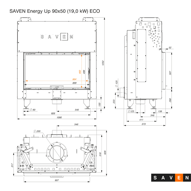 Șemineu SAVEN Energy UP 90×50 19 kW Ghilotină