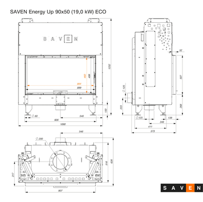 Șemineu SAVEN Energy UP 90×50 19 kW Ghilotină