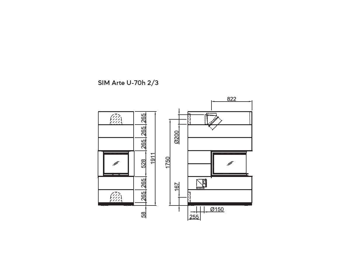 Șemineu modular SIM Arte U-70h 2/3 Spartherm